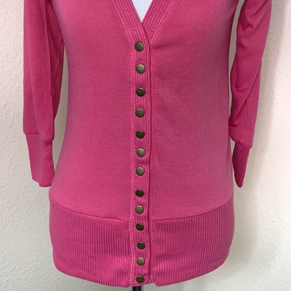 Fuchsia 3/4 Sleeve Snap Up Spring Summer Cardigan - Picture 6 of 7